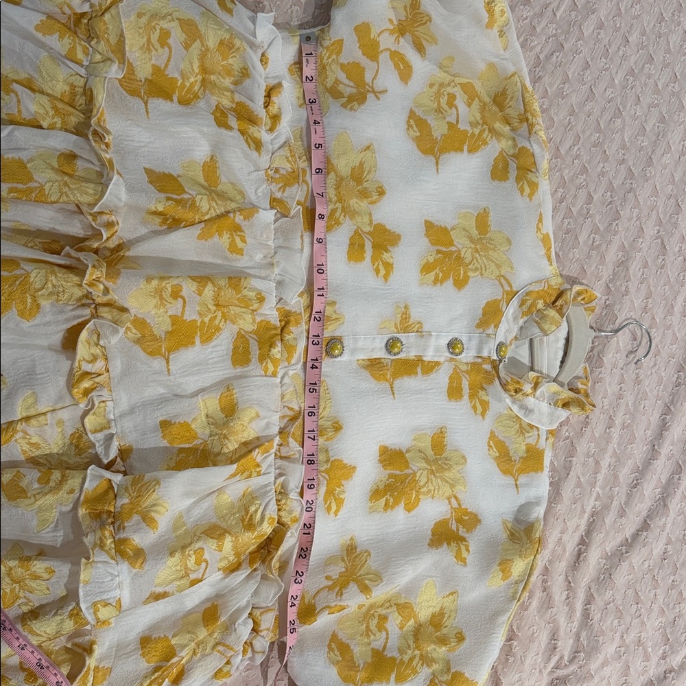 Dream Sister Jane oversized jacquard smock dress in golden yellow floral - Picture 5 of 5